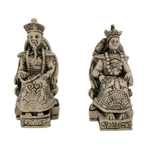 Chinese Emperor & Empress Resin Seated Figurines Detailed White Black Accents Vi